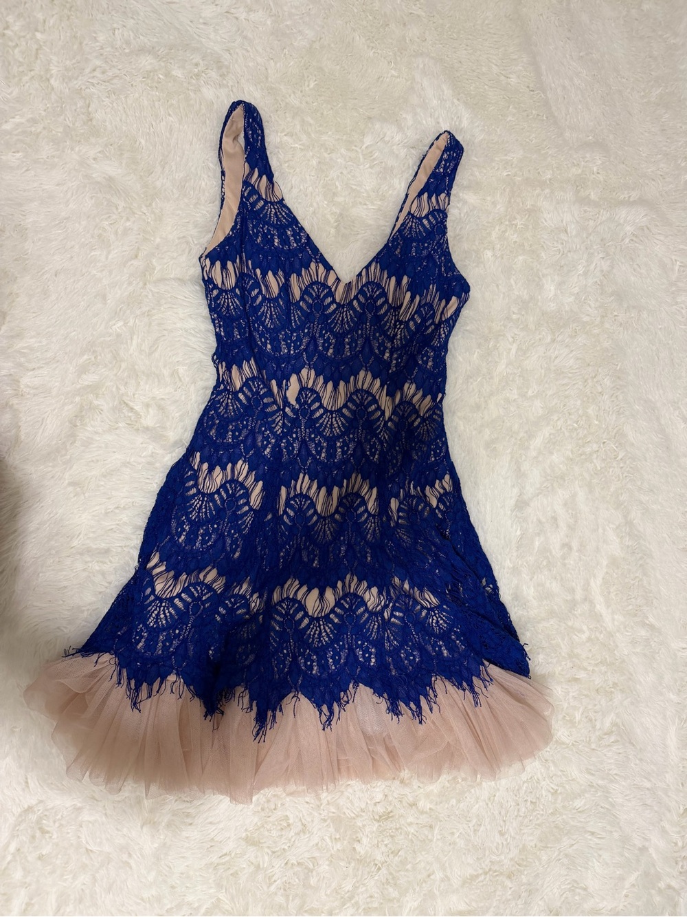 B Darlin Royal Blue Lace Chemise with Nude Underlay